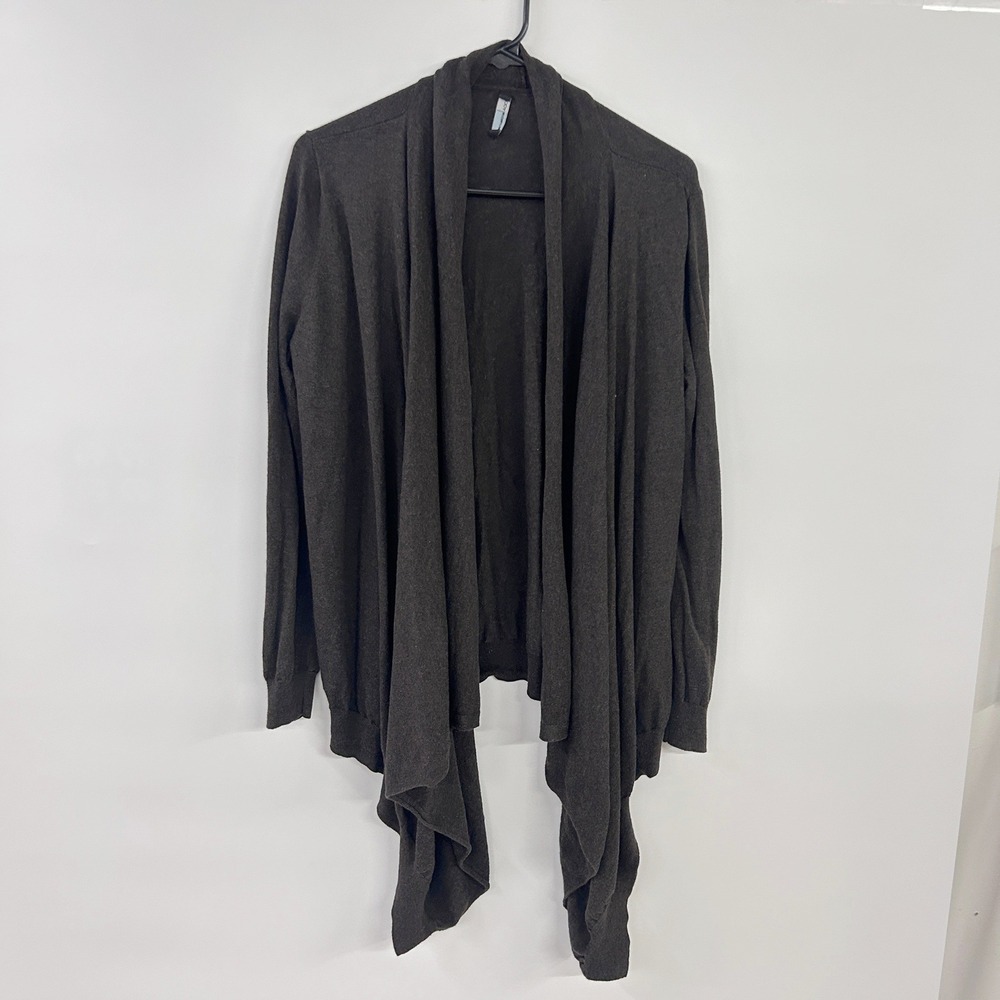 Cashmere Blend Waterfall Cardigan Open Front Cotton Sweater L Gray Quiet Luxury